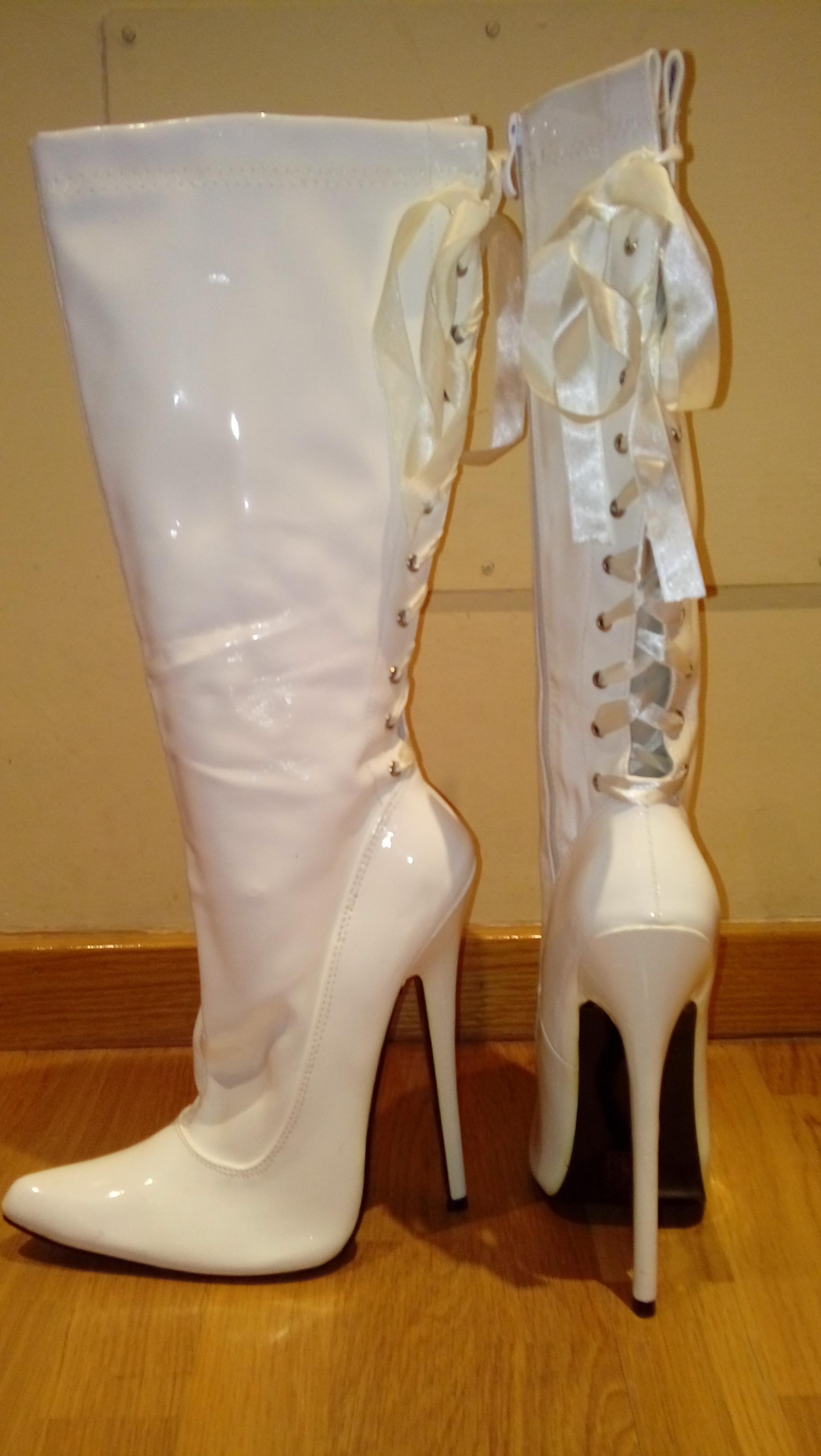 Fetish White Patent Knee Boots 75in Heel Size Eur45 Us13 Buy Sell Swap High Heel Place 